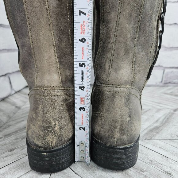 Bussola Knee High Leather Riding Boots Womens 37 US 6.5 Taupe Zipper Distressed - Picture 10 of 16